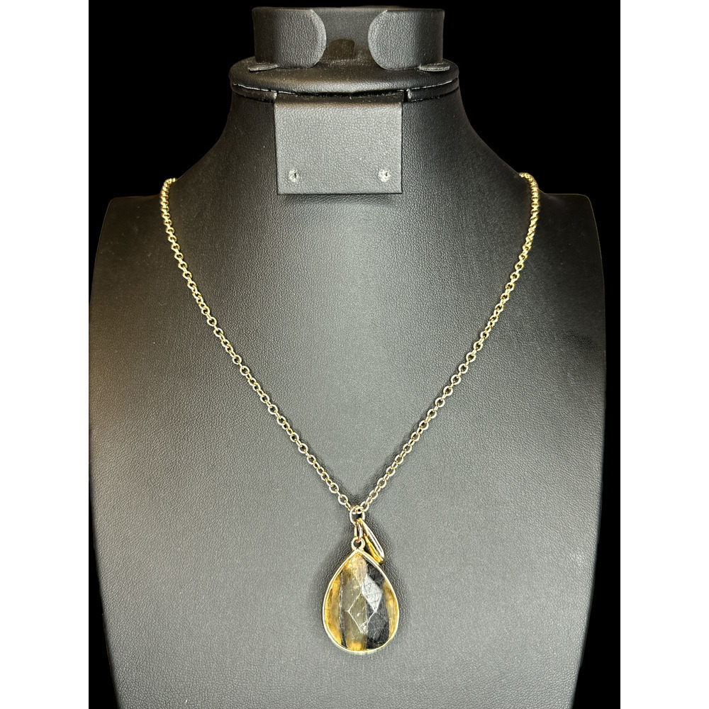 Banana Republic Stone Pendant Goldtone Chain Necklace 36” Long